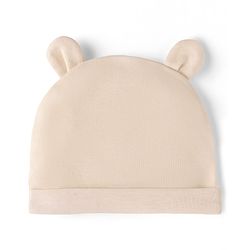 Babyhug 100% Cotton Interlock Knit Solid Baby Cap with Ears Applique Light Brown Pack of 2 - Diameter 14.5 cm