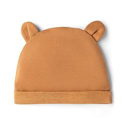 Babyhug 100% Cotton Interlock Knit Solid Baby Cap with Ears Applique Light Brown Pack of 2 - Diameter 14.5 cm