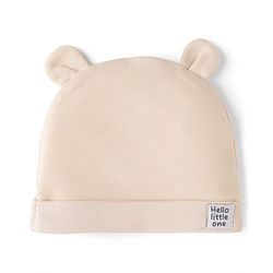 Babyhug 100% Cotton Interlock Knit Solid Baby Cap with Ears Applique Light Brown Pack of 2 - Diameter 14.5 cm