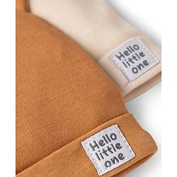 Babyhug 100% Cotton Interlock Knit Solid Baby Cap with Ears Applique Light Brown Pack of 2 - Diameter 14.5 cm