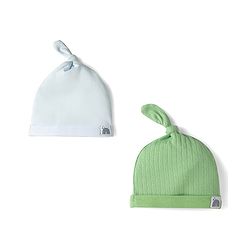 Babyhug 100% Cotton Interlock Knit Cap With Rainbow Applique White & Green Pack of 2 - Diameter 15