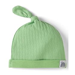 Babyhug 100% Cotton Interlock Knit Cap With Rainbow Applique White & Green Pack of 2 - Diameter 15