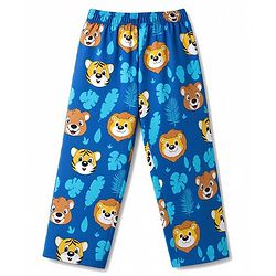 Babyhug 100% Cotton Woven Full Sleeves Front Open Co-Ords Cub Face Printed Shirt & Pajama Night Suit - Navy