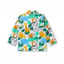 Babyhug 100% Cotton Knit Full Sleeves Front Open Co-Ords Animals Printed Shirt & Pajama Night Suit - White