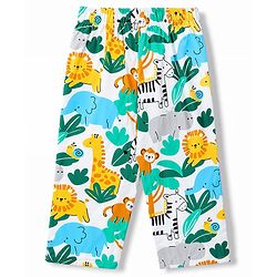 Babyhug 100% Cotton Knit Full Sleeves Front Open Co-Ords Animals Printed Shirt & Pajama Night Suit - White