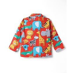 Babyhug 100% Cotton Knit Full Sleeves Shirt & Pyjama Night Suit Co-ords With Animal Print - Red