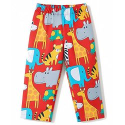 Babyhug 100% Cotton Knit Full Sleeves Shirt & Pyjama Night Suit Co-ords With Animal Print - Red