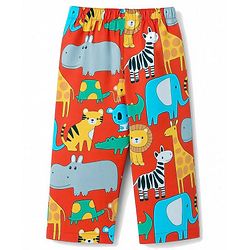 Babyhug 100% Cotton Knit Full Sleeves Shirt & Pyjama Night Suit Co-ords With Animal Print - Red