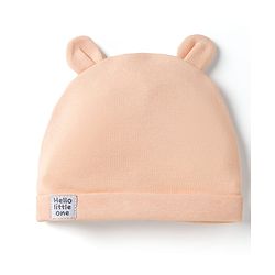 Babyhug 100% Cotton Interlock Knit Cap With Ear Applique Pack of 2 Light Blue & Orange - Diameter 15 cm