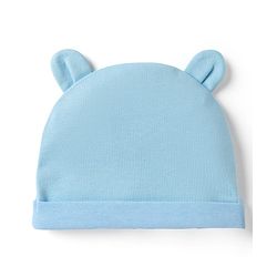 Babyhug 100% Cotton Interlock Knit Cap With Ear Applique Pack of 2 Light Blue & Orange - Diameter 15 cm
