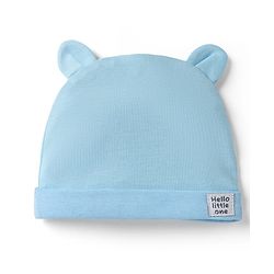 Babyhug 100% Cotton Interlock Knit Cap With Ear Applique Pack of 2 Light Blue & Orange - Diameter 15 cm