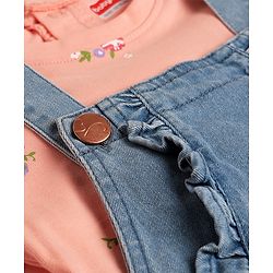 Babyhug Denim Woven Frock and Inner Tee with Half Sleeves and Floral Embroidery - Blue