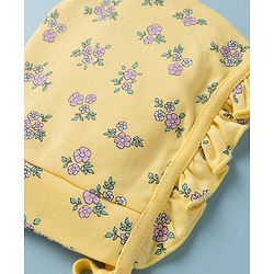Babyhug 100% Cotton Interlock Knit Frilled Baby Caps with Floral Print Pack of 2 Yellow & White - Diameter 15 cm