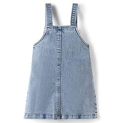 Babyhug Woven Half Sleeve Denim Floral Embroidered Frock with Inner Tee - Blue