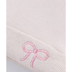 Babyhug 100% Cotton Interlock Knit Cap With Bow Embroidery Pink- Diameter 15 cm