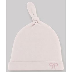 Babyhug 100% Cotton Interlock Knit Cap With Bow Embroidery Pink- Diameter 15 cm