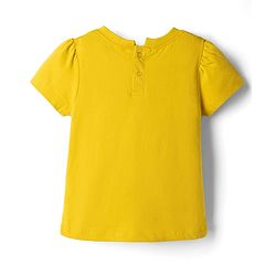 Babyhug Denim Woven Frocks with Inner Tee and Half Sleeves with Floral Print in Blue & Yellow