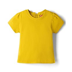 Babyhug Denim Woven Frocks with Inner Tee and Half Sleeves with Floral Print in Blue & Yellow