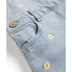 Babyhug Denim Woven Frocks with Inner Tee and Half Sleeves with Floral Print in Blue & Yellow