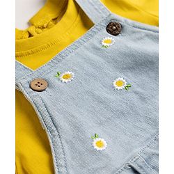 Babyhug Denim Woven Frocks with Inner Tee and Half Sleeves with Floral Print in Blue & Yellow