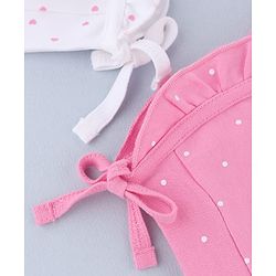 Babyhug 100% Cotton Interlock Knit Cap With Heart & Polka Dot Print Pack of 2 White & Pink - Diameter 14 cm