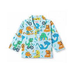 Babyhug 100% Cotton Knit Full Sleeves Shirt & Pyjama Night Suit with Dino Print - Blue