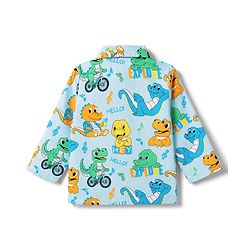 Babyhug 100% Cotton Knit Full Sleeves Shirt & Pyjama Night Suit with Dino Print - Blue
