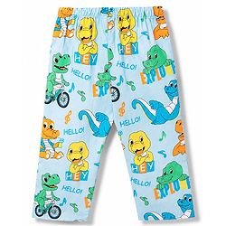 Babyhug 100% Cotton Knit Full Sleeves Shirt & Pyjama Night Suit with Dino Print - Blue