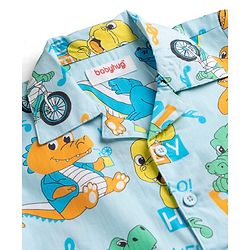 Babyhug 100% Cotton Knit Full Sleeves Shirt & Pyjama Night Suit with Dino Print - Blue