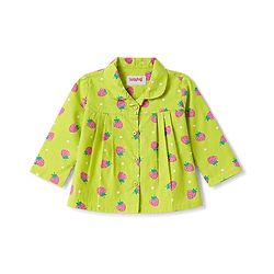 Babyhug Cotton Woven Full Sleeves Strawberry Printed Co-Ords Top & Pyjama Night Suit - Lime Green
