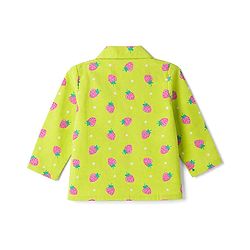 Babyhug Cotton Woven Full Sleeves Strawberry Printed Co-Ords Top & Pyjama Night Suit - Lime Green
