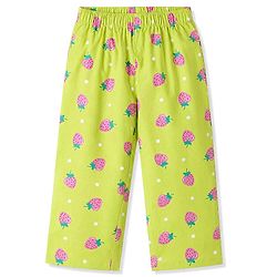 Babyhug Cotton Woven Full Sleeves Strawberry Printed Co-Ords Top & Pyjama Night Suit - Lime Green