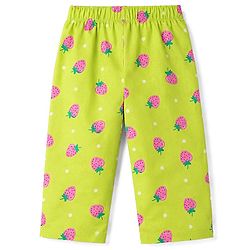 Babyhug Cotton Woven Full Sleeves Strawberry Printed Co-Ords Top & Pyjama Night Suit - Lime Green