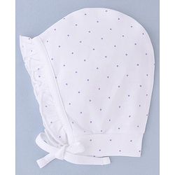 Babyhug 100% Cotton Interlock Knit Cap With Heart & Polka Dot Print Pack of 2 White & Purple - Diameter 14 cm