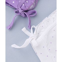 Babyhug 100% Cotton Interlock Knit Cap With Heart & Polka Dot Print Pack of 2 White & Purple - Diameter 14 cm
