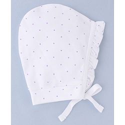 Babyhug 100% Cotton Interlock Knit Cap With Heart & Polka Dot Print Pack of 2 White & Purple - Diameter 14 cm