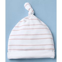 Babyhug 100% Cotton Interlock Knit Striped Cap with Bunny Print Pack of 2 White - Diameter 15 cm