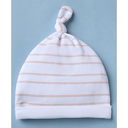 Babyhug 100% Cotton Interlock Knit Striped Cap with Bunny Print Pack of 2 White - Diameter 15 cm