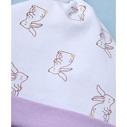 Babyhug 100% Cotton Interlock Knit Striped Cap with Bunny Print Pack of 2 White - Diameter 15 cm