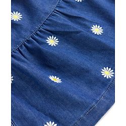 Babyhug Denim Woven Full Sleeves Floral Embroidered Frock - Blue