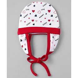 Babyhug 100% Cotton Interlock Knit Hearts Printed Cap White- Diameter 15.5 cm