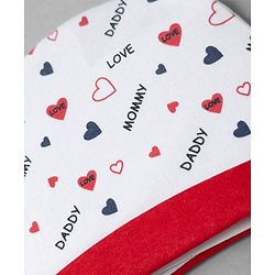 Babyhug 100% Cotton Interlock Knit Hearts Printed Cap White- Diameter 15.5 cm
