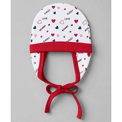Babyhug 100% Cotton Interlock Knit Hearts Printed Cap White- Diameter 15.5 cm