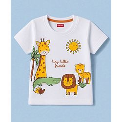 Babyhug 100% Cotton Single Jersey Knit Half Sleeves T-Shirt & Shorts With Animal Print - White