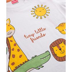 Babyhug 100% Cotton Single Jersey Knit Half Sleeves T-Shirt & Shorts With Animal Print - White