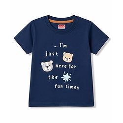 Babyhug 100% Cotton Single Jersey Knit Half Sleeves T-Shirt & Shorts Set With Bear Print - Navy Blue & Brown