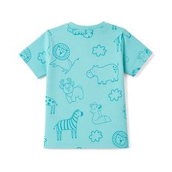 Babyhug 100% Cotton Single Jersey Knit Half Sleeves Text Embossed & Animals Printed T-Shirt & Shorts Set - Aqua