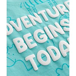 Babyhug 100% Cotton Single Jersey Knit Half Sleeves Text Embossed & Animals Printed T-Shirt & Shorts Set - Aqua