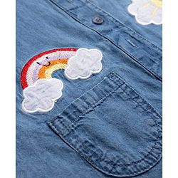 Babyhug Denim Woven Full Sleeves Shirt Dress with Rainbow & Sun Embroidery - Blue