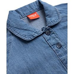 Babyhug Denim Woven Full Sleeves Shirt Dress with Rainbow & Sun Embroidery - Blue